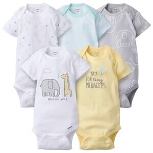 Gerber Baby Size 3-6 Months 5-Pack Neutral Elephant Short Sleeve Bodysuits